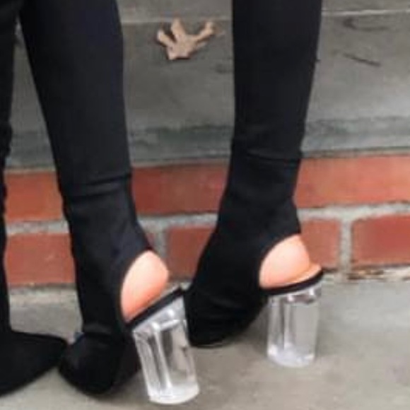 Forever21 Clear Pull On Sock Ankle Heeled Booties Size 6 - Picture 2 of 8